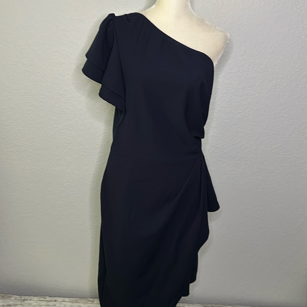 BTFBM One Shoulder Side Ruched Navy Dress Large